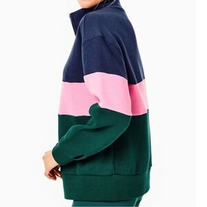 Addison Bay Navy Pink Green Colorblock Quarter-Zip Sweatshirt